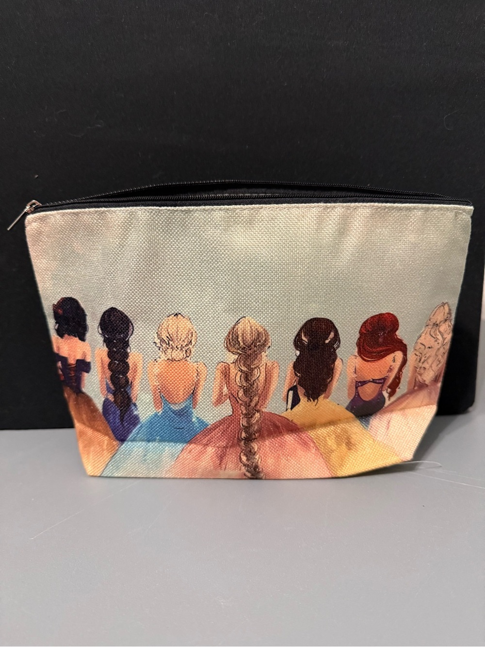 Canvas Makeup Pouch with Illustrated Women Print - Beige